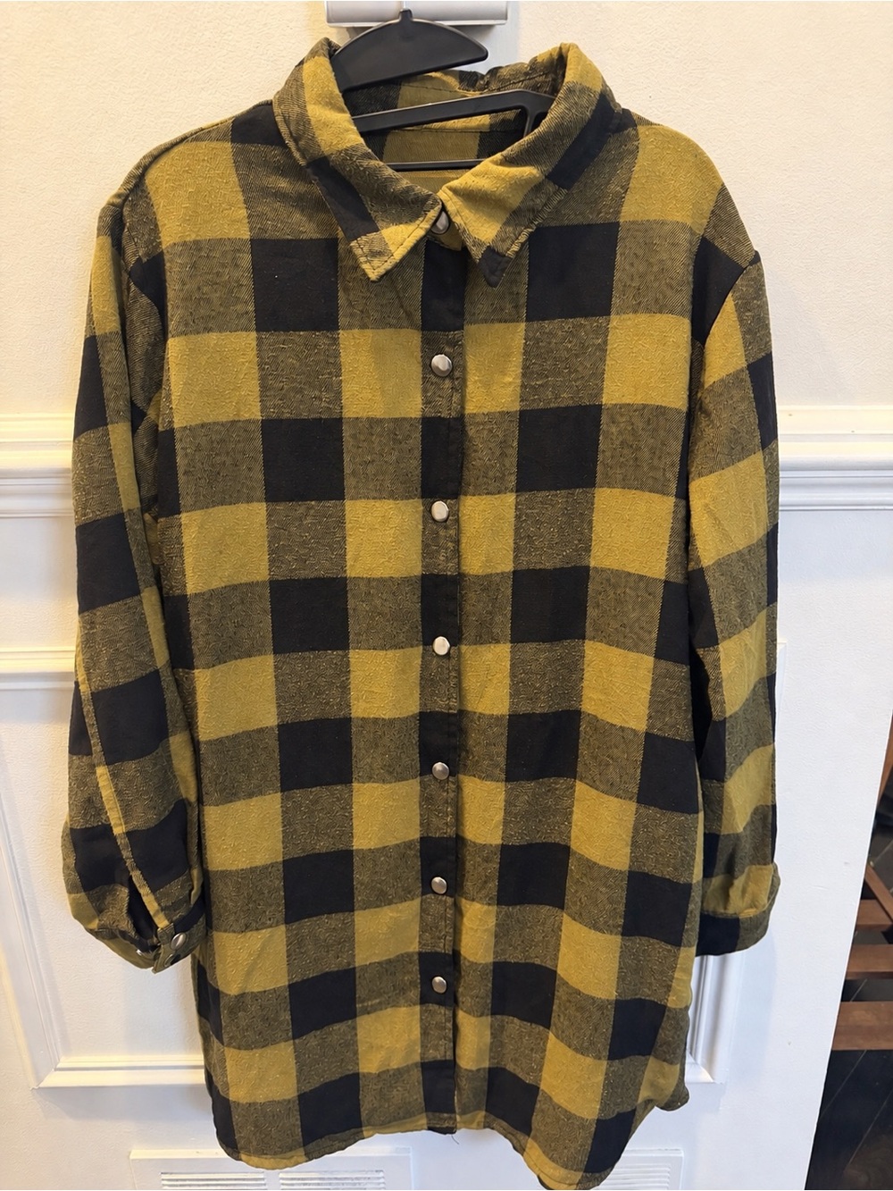 Olive Green & Black Buffalo Plaid Oversized Flannel Tunic Size XL - Picture 2 of 5